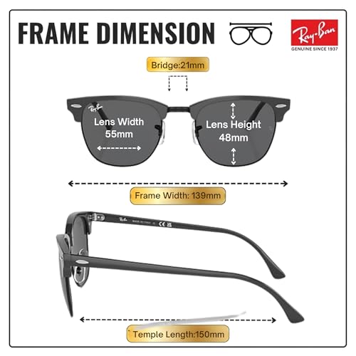 Image of Ray-Ban RB3016 CLUBMASTER CLASSIC Square Shaped Sunglasses for Men & Women with Official RAYBAN Eyewear Kit