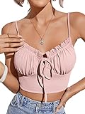 SheIn Damen Bauchfrei Camilose Top Rüschen Cami Crop Tops Cropped Oberteil mit Band vorne Rosa M