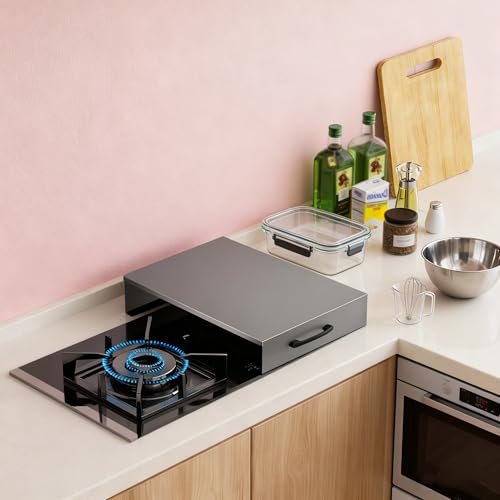 Durable Gas Hob Covers Gas Hob Cover Plate Stove Top Covers with Handles for Small Kitchen, Meal Preparation Area, Small Apartment, Rental House(Grey,L15.75xW19.69xH3.54IN)