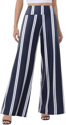 ZOOSIXX Wide Leg Palazzo Pants for Women - High Waist Casual Beach Lounge Pants Loose Dress Pants Stretchy Trousers