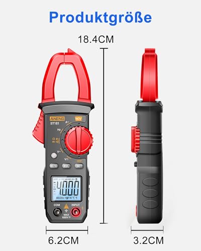 Digitales Stromzange AC DC Multimeter: True-RMS 4000 Counts Strommesszange Amperemeter mit Automatischer Bereichswahl zum Messen von AC/DC-Spannung Strom Widerstand Kapazität Durchgang NCV-Erkennung