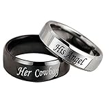 Aokarry 2pcs Matching Set Couple Rings His Angel and Her Cowboy Stainless Steel Promise Rings for...