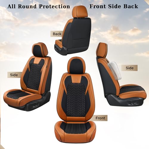 Image of Coverado Car Seat Cover, Front Seat Cover, 2PCS Car Seat Protector, Seat Covers for Cars, Breathable Faux Leather Car Seat Cushion, Car Seat Protector, Brown Car Seat Covers Fit Most Vehicles