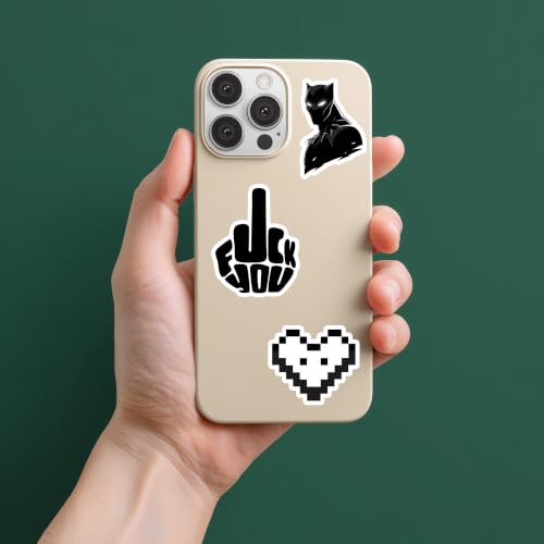 Image of Aesthetic Black White Stickers Pack of 60, Waterproof Vinyl Decals for Laptop, Water Bottle, Mobile Cover, Notebook, Journal, Luggage & Scrapbook | Trendy Cool Sticker Pack for Teens & Adults