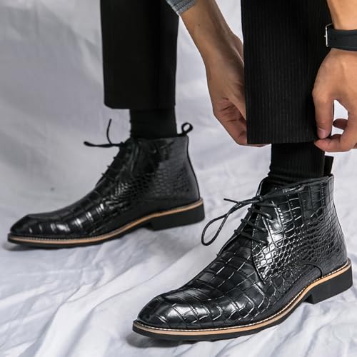 Men's Lace Up Oxford Dress Boots PU Leather Crocodile Pattern Chukka Ankle Boots2