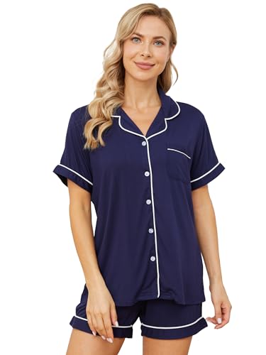 Image of Womens Pajama Sets Short Sleeve Sleepwear Soft Button Down Nightwear Lounge Pj Set XS-XXL