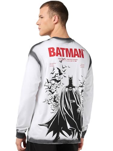 Image of Bewakoof X DC Batman Men's Cotton Printed Oversized Fit Full Sleeve Round Neck T-Shirt | Casual Wear | Street Wear | Oversized t Shirt for Men Cotton | Baggy