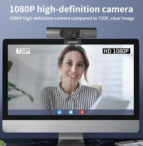 マイク&ステレオスピーカー付きFHDウェブカメラ、3イン1コンピューターカメラ、1080P、内蔵プライバシーカバー、USBプラグ&プレイ、1.5mケーブル、ビデオ会議、ストリーミング、オンラインクラス用のモダンなデザイン。