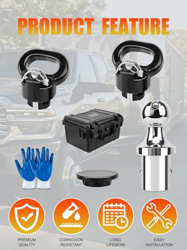 60618 Puck System Gooseneck Hitch Ball Kit with Box, Compatible with 2013-2026 Dodge RAM 2500 3500, 2-5/16” Hitch Ball for Truck Bed with 2 Safety Chain Anchors, 38000 LBS GTW/7500 LBS VTW — view 5