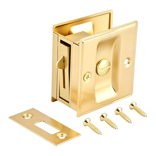 BORDSTRACT Cerradura para Puerta de Bolsillo de Acero Inoxidable Dorada con Perilla para Dormitorio | Compatible con puertas de 35-45mm de grosor, diseño empotrado para baño y dormitorio miniatura 1