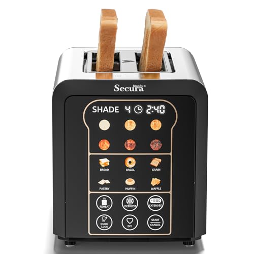 Image of Secura Brands 2 Slice Automatic Toaster, Touch Screen Smart Toaster with Digital Timer, 6 Bread Types, 6 Browning Levels, Reheat/Defrost, +10s Extend, Custom Memory Settings for Home, RV, Office