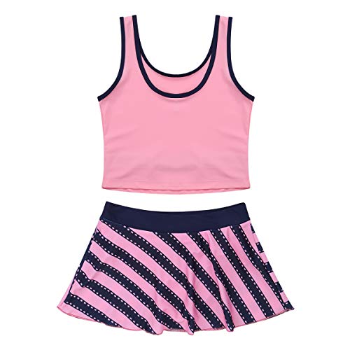 Image of easyforever Big Girls One /Two Piece Camisole Tank Top with Skirt Tankini Swimsuit Striped Swimwear Bikini Bathing Suit