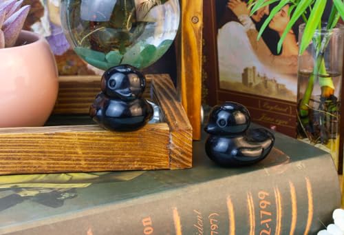 Figura decorativa de pato en obsidiana negra miniatura 5