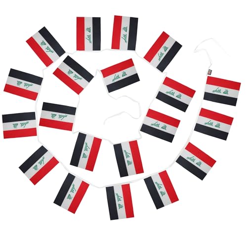 Image of AZ FLAG Iraq 6 meters BUNTING Flag 20 flags 9'' x 6'' - Iraqi STRING flags 15 x 21 cm