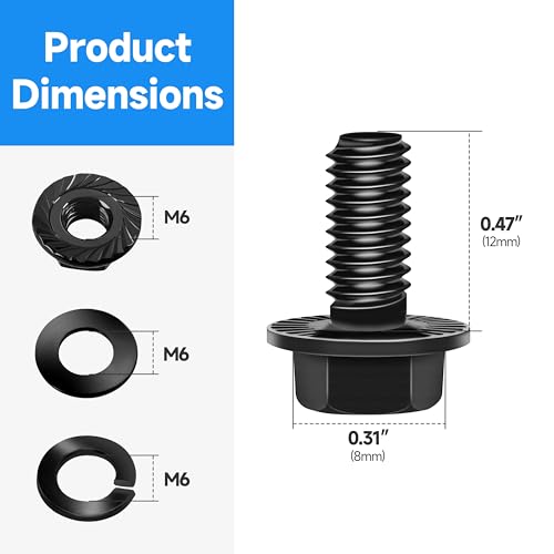Image of (10Sets) M6 Bolt x 12mm Flanged Hex Head Bolts, External Flange Hex Drive M6 Screws, Class 10.9 Black Zinc Plated Alloy Steel Metric M6x1.0 Bolts Kit
