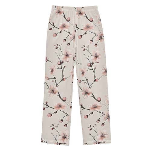 Cherry Blossoms Pink Floral Pajama Pants Long Sleep Pant Soft PJ Bottoms Sleepwear