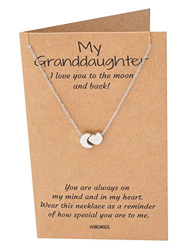 Quan Jewelry Granddaughter Necklace, Cute Necklaces Perfect For Birthday Gift, Moon And Heart Pendant Necklace For Her, Inspirational Jewelry Birthday Gifts For Women With Greeting Card #TOP1