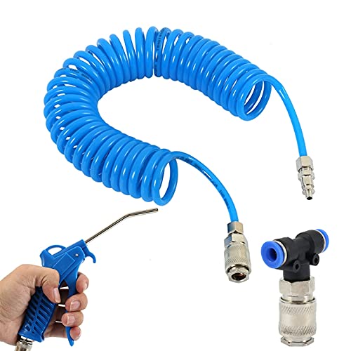 Air Blow Gun Kit Air Duster Cleaning Nozzle Blow Spray Tool Kit With 5 Meter Long Coil Pu Air Hose,4×6Mm(Blue) #TOP5