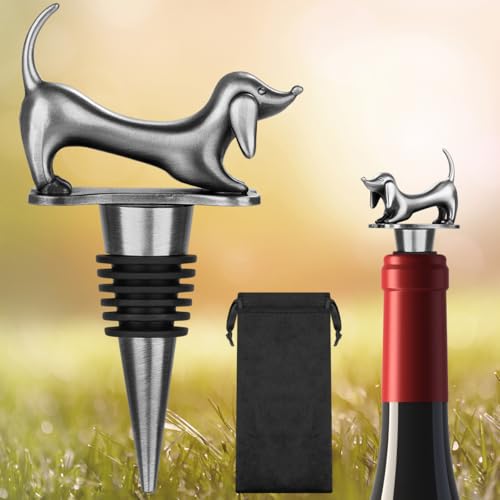 LKKCHER Niedlich Dackel Weinflaschenverschluss, Lustig Dackel Geschenke, Dackel Deko Geburtstagsgeschenk Weingeschenke für Männer Frauen Dackel Fans, Dackel Weinverschluss für Wein