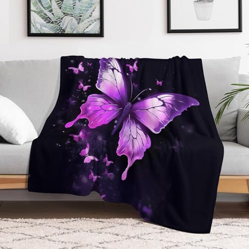 Couverture imprimé papillon violet, idée cadeau confort pour lit et voyage