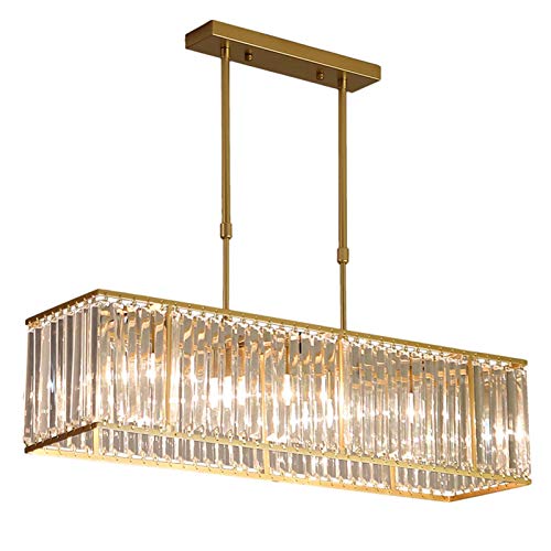 Cristal Luminaria De Candelabro Negro Rectangular Industrial Moderno Granja Lámpara De Araña 4-Luz Accesorios De Iluminación Colgantes Para Isla De La Cocina Dormitorio-Oro 85cm