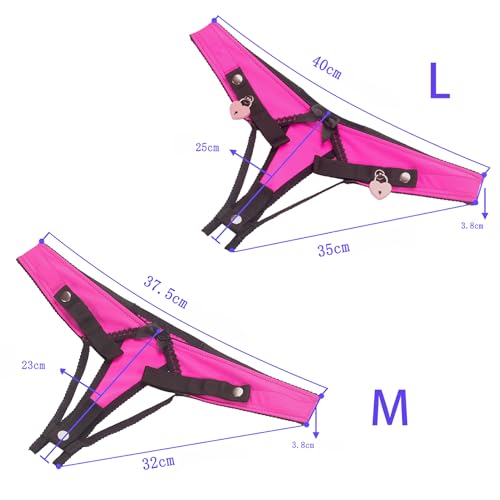 [KKSEXY] 男の娘用貞操帯固定パンツ 貞操体3ウェイ補助ベルト貞操ロック弾性バンドアクセサリーセクシー下着落下防止Tバックパンツ 大人のおもちゃ(ローズレッド——ハートのロック付き/L) - 画像6