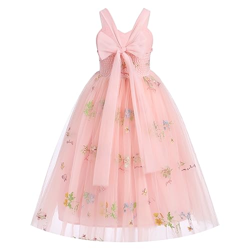 Flower Girl Dress Princess Sleeveless Floral Embroidered Kids Summer Wedding Pageant Birthday Tutu Tulle Dress2