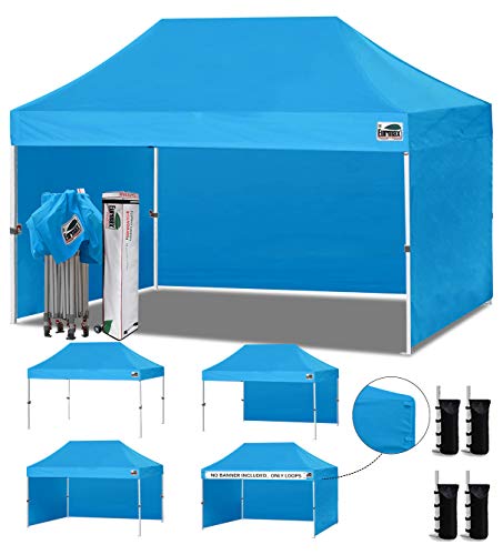 Image of Eurmax USA 10x15 Pop Up Canopy Tent,Commercial Tent with Patented No-Tip Rolling Bag,4 Zippered Removable Walls,UV & Water Resistant Canopy Top,Heavy Duty Outdoor Gazebo,Instant Shelter(Sky Blue)