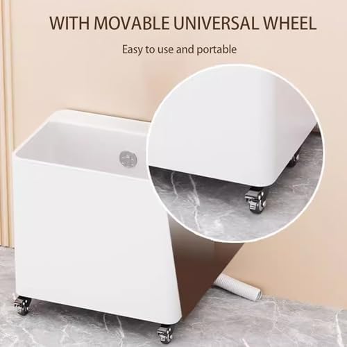 PP Plastic Utility Sink with Spray Gun, One-Touch Drainage Mop Basin for Garage, Laundry, Pet Bath - Durable Mobile Floor Mop Sink (Gray)