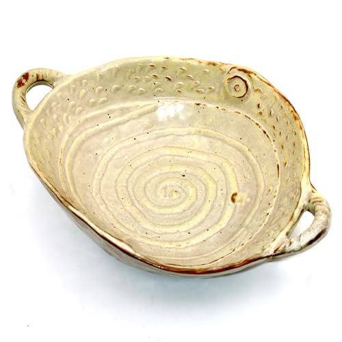 FFTByou Ceramic Decorative Bowl with Handles, Hand-Kneaded, 10 Inches