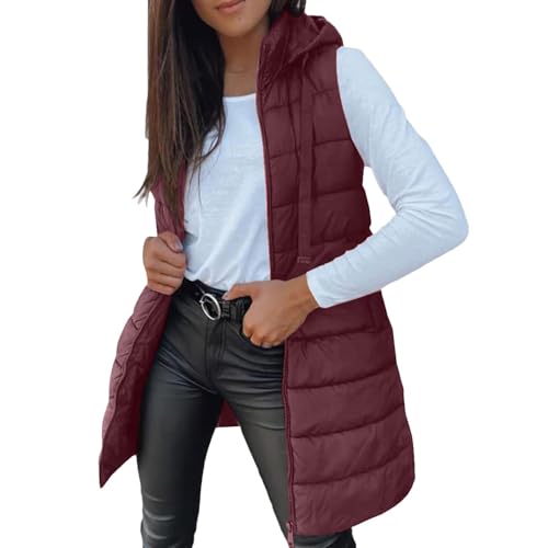Generic - 2025 Doudoune sans Manches avec Capuche Femme Longue Doudoune sans Manche Gilet Ultra Chaud Légère Veste Manteau Parka Blouson Zippée Capuche Gilet Duveteux Femme Hiver Waistcoat avec Poches