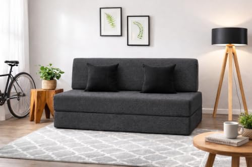 Image of Coirfit (4-in-1 Two Seater Sofa Cum Bed (1 Year Warranty) with 2 Free Cushions | Folding Sofa, Bed, Lounger, Diwan | Removable Washable Cover | Compact & Lightweight -Dark Grey 4x6 Feet