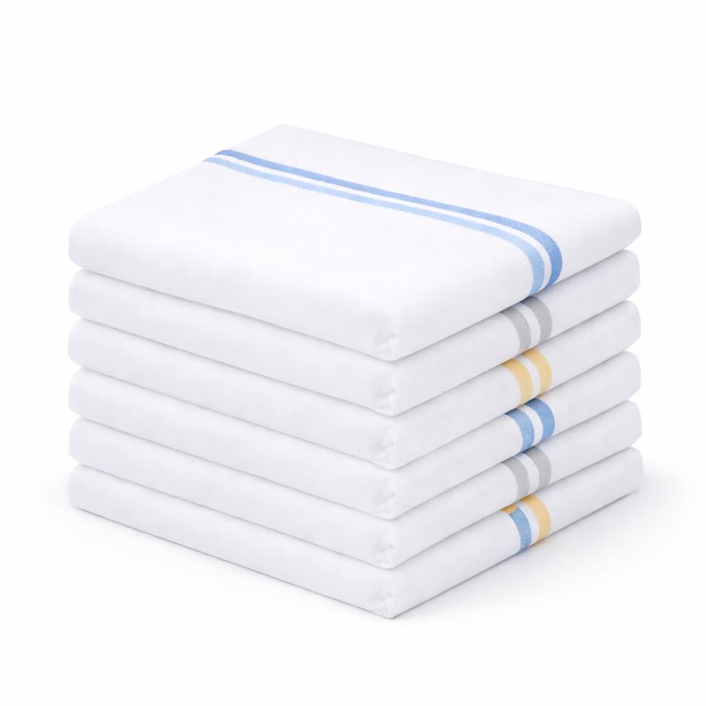 ANESHA Pure Cotton White Handkerchief Men 6 Piece Combo | Rumal Stripe 45x45 cm | Soft Breathable Skin-Safe Machine Washable Bulk-picture-27