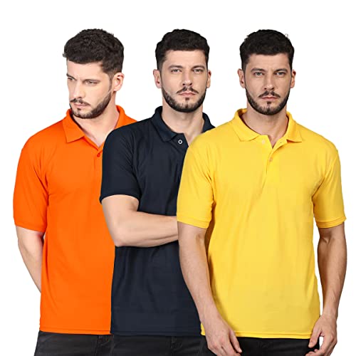 Image of INKKR Men's Casual Polo Neck Half Sleeve Solid T-Shirt (Pack-3)