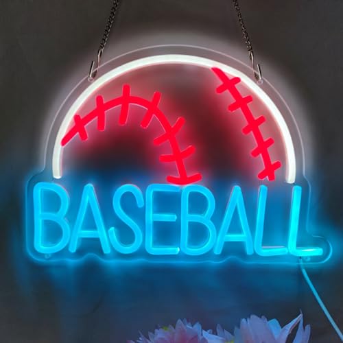 Image of Baseball Neon Sign Baseball Decor Baseball Light Neon Signs for Wall Decor Men Neon Wall Decor Baseball LED Sign for Man Cave Boy Bedroom Baseball Club Bar Party, 13.3 inch x 9.4 inch