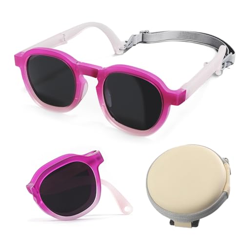 Foldable Polarized Kids Sunglasses with Adjustable Strap, UV400 TPEE Frame Sunglasses for Boys & Girls Age 3-12