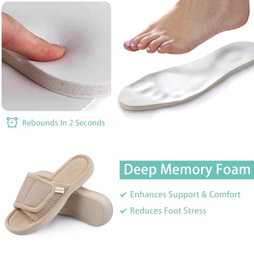 Garonne Women's Adjustable Wrap Open-toe Slippers with Memory Foam, Summer House Shoes for Women4
