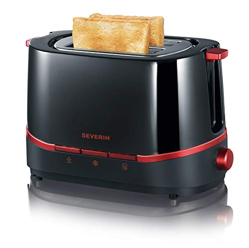 SEVERIN Automatik-Toaster, Inkl. Brötchen-Röstaufsatz, 2 Röstkammern, 800 W, AT 2292, Schwarz/Rot – Bild 3