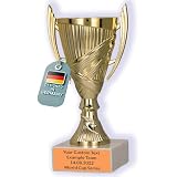 Larius Sieger Pokal mit/ohne Gravur (Personalisierbar) – Fußball Trophäe mit Marmorsockel - 3 Farben, Geschenk & Ehrenpreis für Turniere, Kinder, Vereine (Gold)