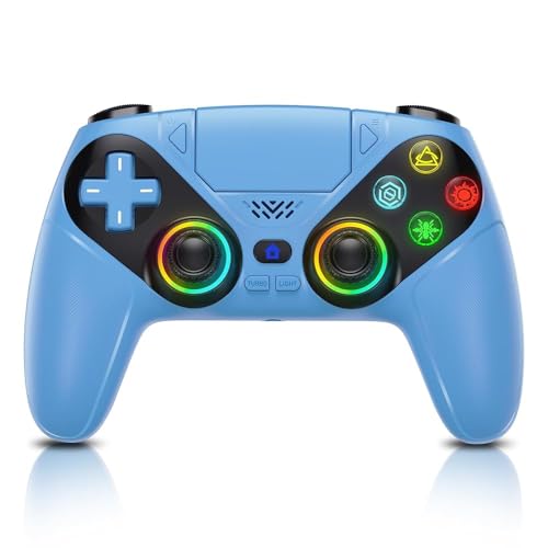 Image of Nonbliep RGB Wireless Controller for PS5 /PC, Bluetooth Controller with Turbo, Macro, 6-Axis Motion Control, Dynamic Vibration, 3.5mm Audio Jack, 1000mAh Battery, Speaker (Blue)