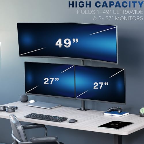 VIVO Triple Monitor Extra Tall Desk Mount for up to 49 inch Ultrawides on Center Bracket and 27 inch Screens on Side Brackets, Holds up to 44 lbs, Black, STAND-V103T by VIVO - Image 4