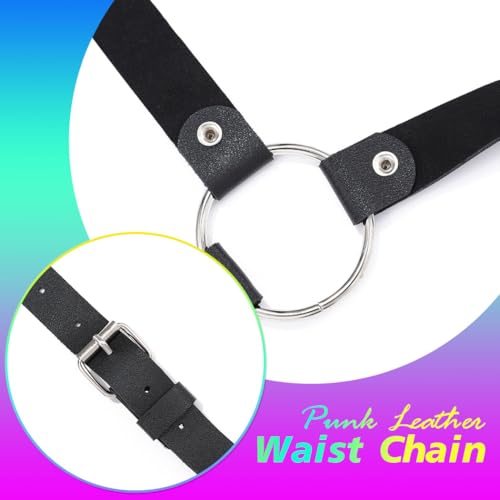 Nicute Punk Waist Belt Black Leather Wide Waist Chain Fashion Adjustable Rave Body Harness for Women4