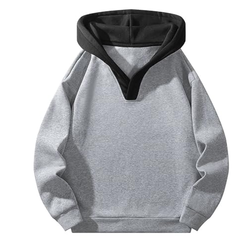 Hoodies Men Patchwork Pullover Casual V Neck Shirt Long Sleeve Men's Fashion Hooded Sweatshirt Trendy Tops3