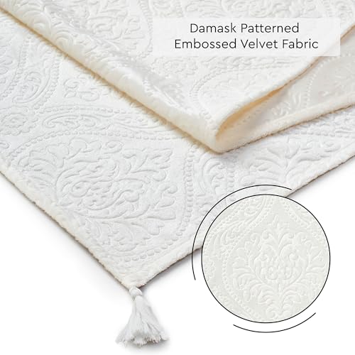 Image of Encasa XO 4 to 6 Seater Dining Embossed Velvet Table Runner | Size 32x183 cm | Cream Color with Premium Polyester - Machine Washable