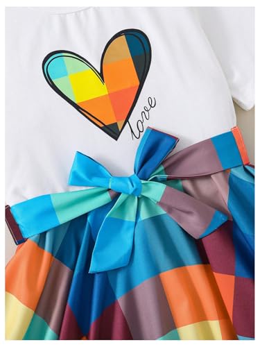 Floerns Girl's Graphic Patchwork Color Block Dress Short Sleeve Flowy Belted Midi Dress4