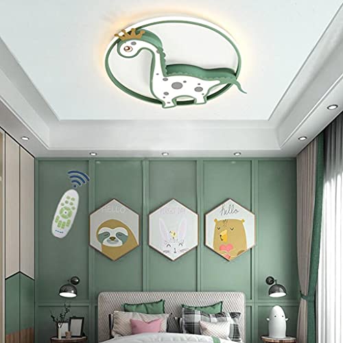 WJLL Plafonnier pour Enfants Moderne LED Cartoon Dinosaure Éclairage De Plafond Gradation avec Télécommande Lampes De Plafond Chambre d'enfants Garçons Filles Étude de Chambre lumière Lustre,Vert Cover