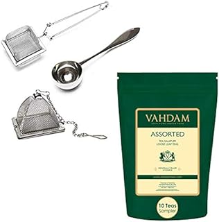 VAHDAM, Assoted 10 Teas Sampler & Infuser Trio (2 Infuser & 1 TeaSpoon)