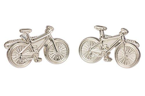 GS CUFFLINKS Gemelos clásicos para hombre, diseño de camisa de bicicleta en color dorado o plateado - Presentados en caja de regalo, Color plateado, Talla única