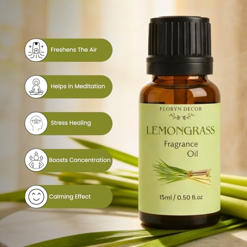 Image of Floryn Decor 15ml Aroma Oil Fragrance Oil for Diffuser, Candles, Soap & Aroma Therapy | Long Lasting Floral Scent | Premium Concentrated Aroma Oil (Lavender&Lemongrass)