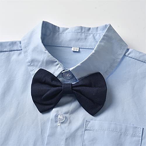 Baby Boys Clothes, Long Sleeves Dress Shirt And Suspender Khaki Pants Set Tuxedo Gentlemen Outfit With Bow Tie For Newborn Toddlers Baby Boys, Light Blue, Tag 90 = 18-24 Months #TOP2